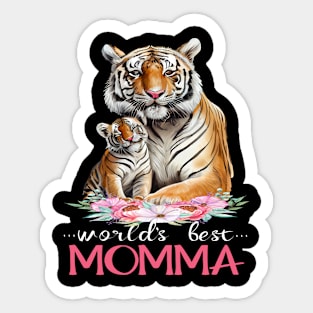 World's Best Momma Mom 2023 Pretty Floral Tiger & Cub Sticker